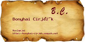 Bonyhai Cirjék névjegykártya